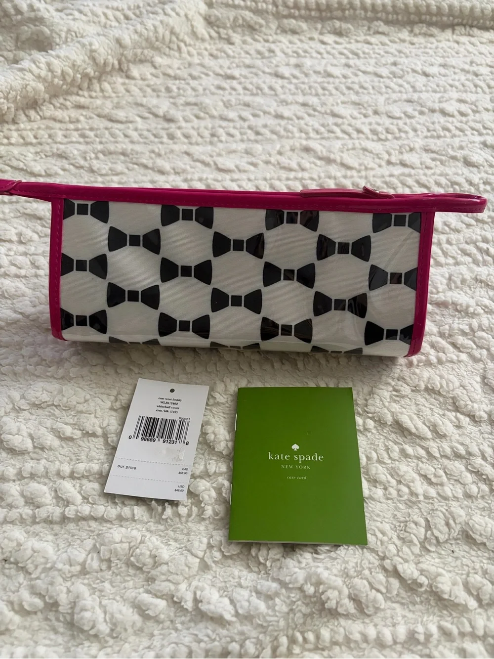 kate spade Black Bow Print Cosmetic Pouch with Hot Pink Trim